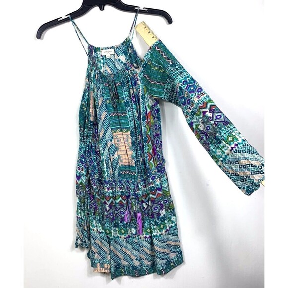 Umgee Womens Large Romper Blue Teal Aztec Print Boho Festival Hippie Summer - Picture 3 of 12